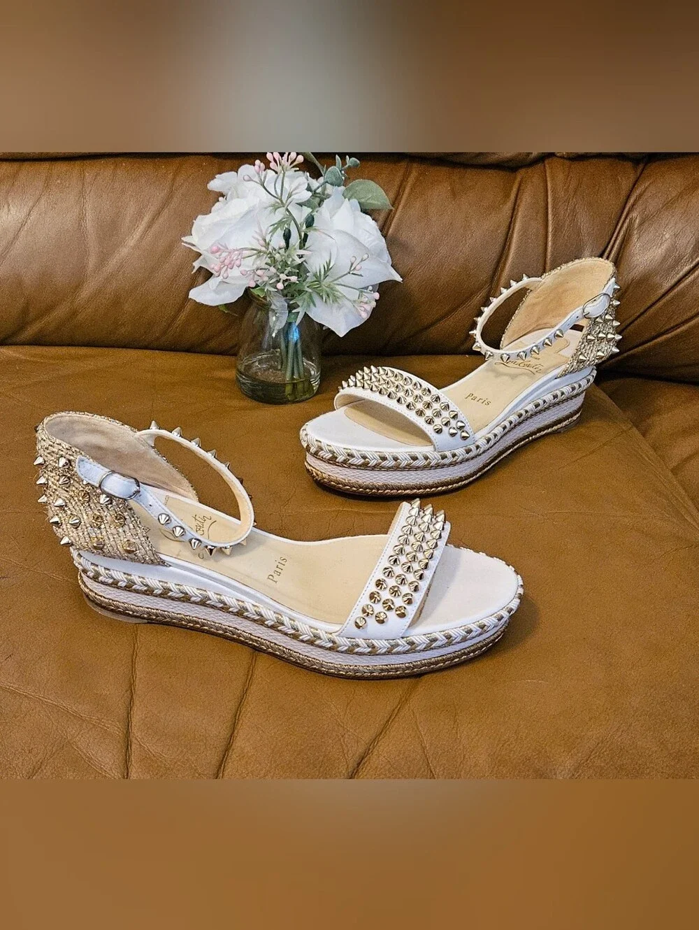 Christian Louboutin  Espadrille Spike-Studded Spikes Wedge Sandals Size 7 US